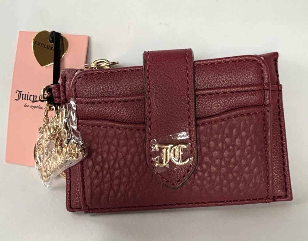 Juicy Couture Cranberry color Tab Elongated Card ID Holder Wallet with charms